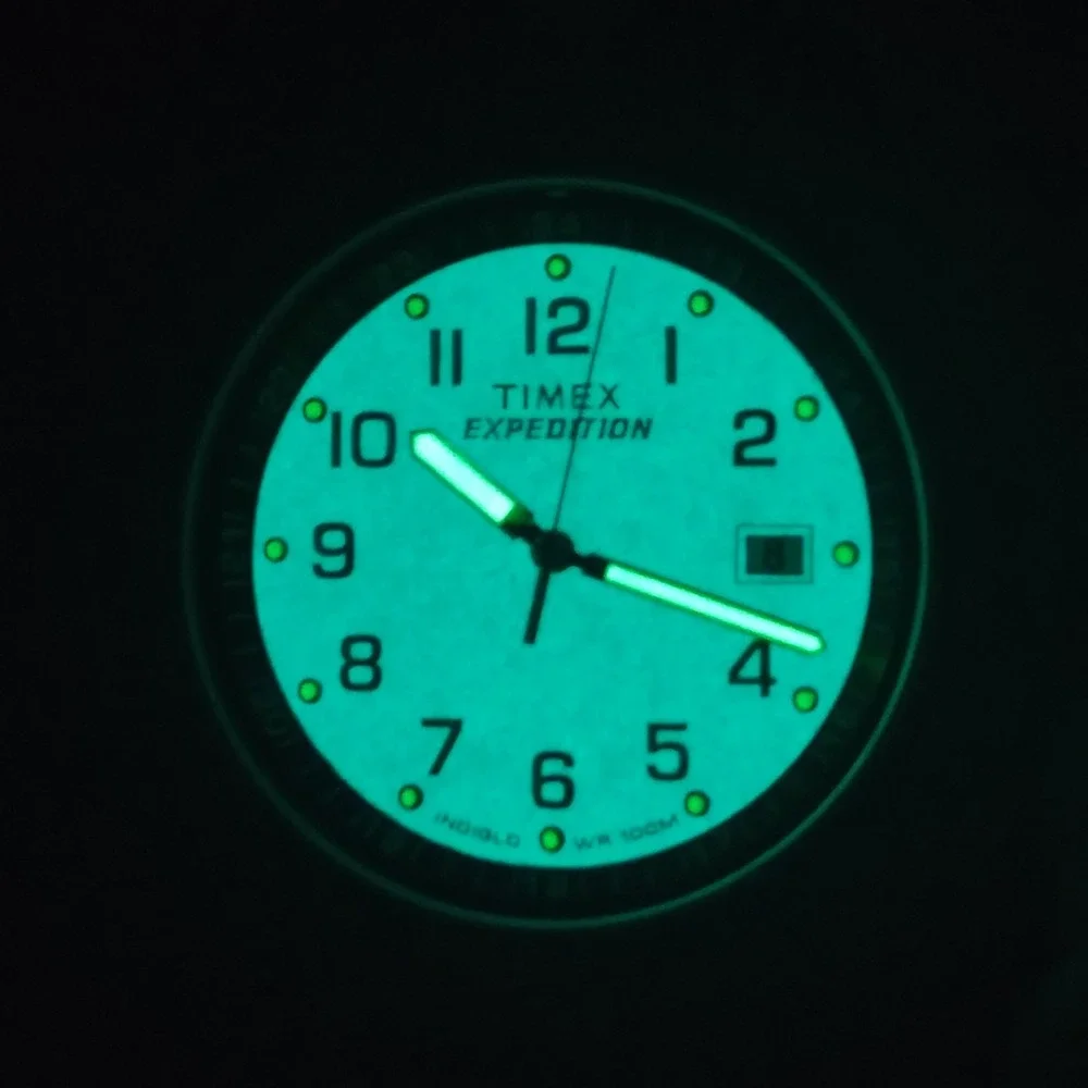 Vintage 2009 Timex Expedition Indiglo Date 49mm Mens Quartz Watch Leather 5-7.75